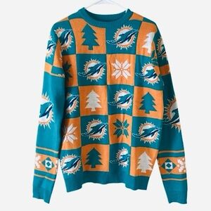 NFL Team Apparel Miami Dolphins Football Christmas Sweater Medium